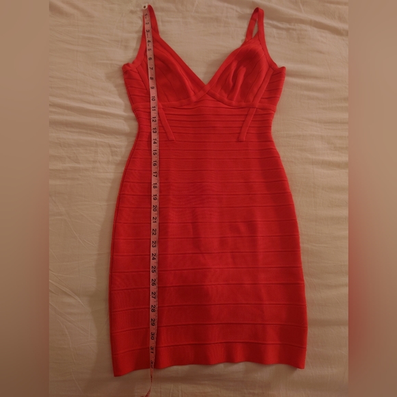 Coral Poppy HERVE LEGER v-neck Scarlett Mini Bandage Dress S Sexy Bodycon Short - Picture 7 of 13